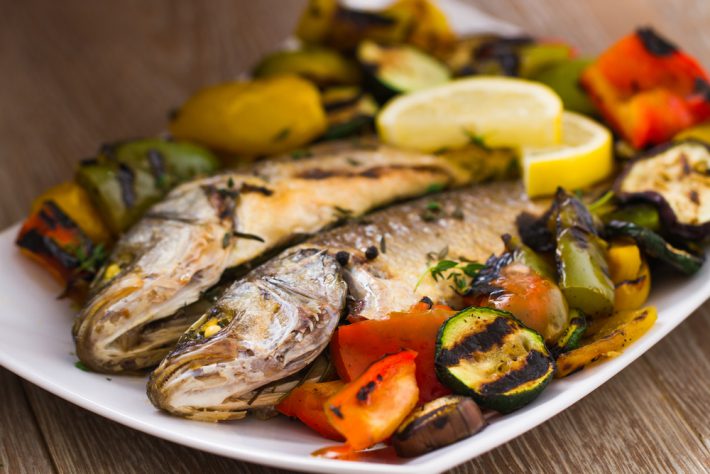 See Bass and grilled vegetables