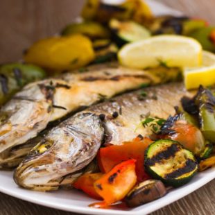 See Bass and grilled vegetables