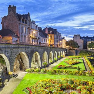 Flower garden at the castle walls in the city Vannes, Brittany, France