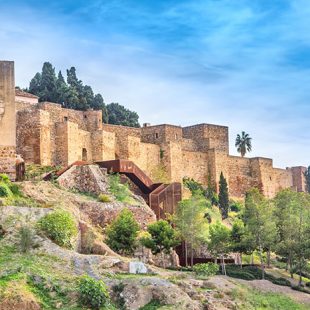Walls of Alcazaba palatial fortress in Malaga built in 11th century