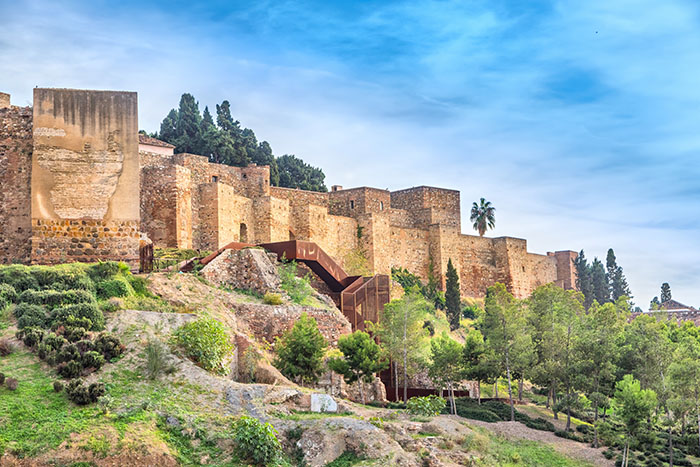 Walls of Alcazaba palatial fortress in Malaga built in 11th century