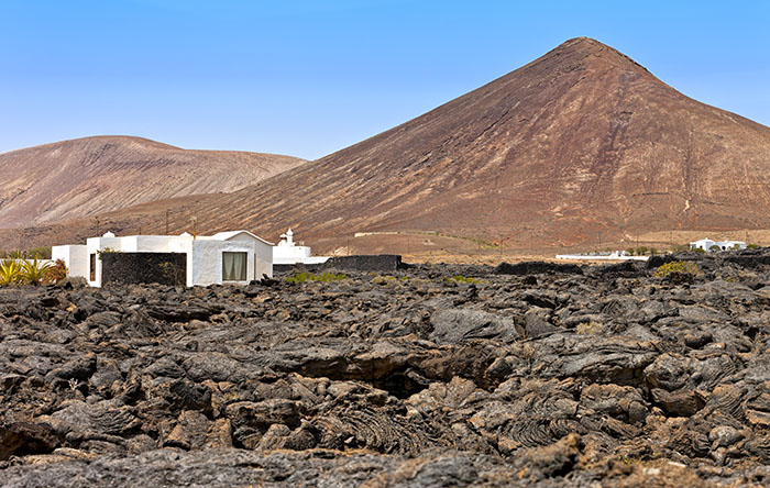 Rustic house in an arid landscape in Tahiche, Lanzarote, Canary Islands