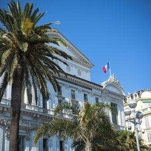 Nice opera house and palm trees on French Riviera