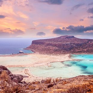 Sunset over Balos lagoon on Crete.