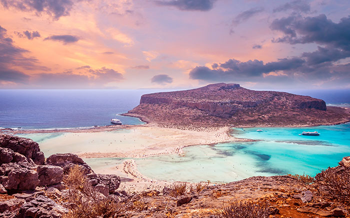 Sunset over Balos lagoon on Crete.