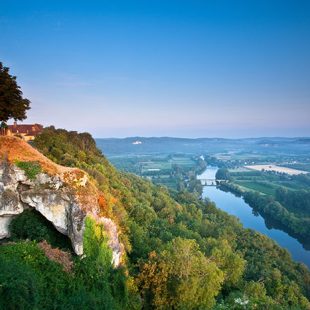 The Dordogne river at dawn from Domme, Dordogne, France.