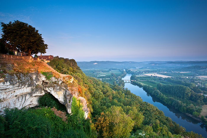 The Dordogne river at dawn from Domme, Dordogne, France.