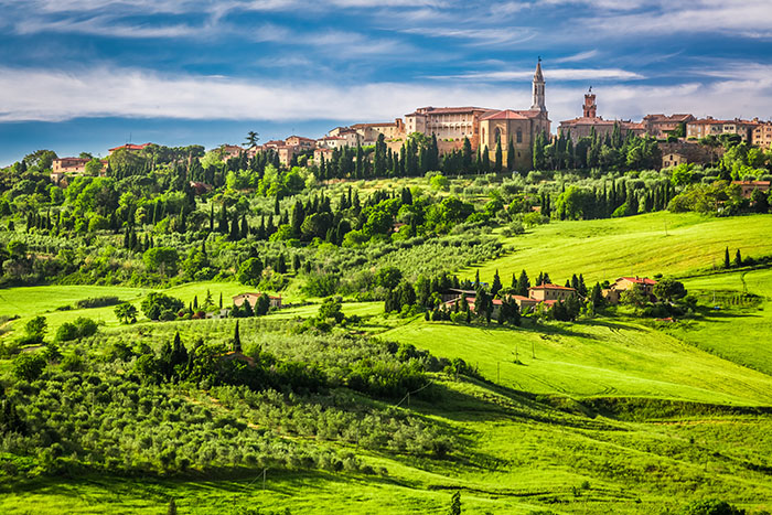 Town of Pienza at sunset, Tuscany