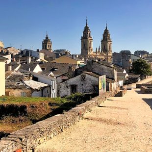 View of St Mary Cathedral towers in Lugo, Spain