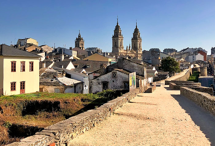 View of St Mary Cathedral towers in Lugo, Spain