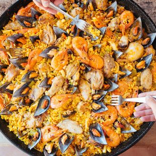 Eating mixed paella