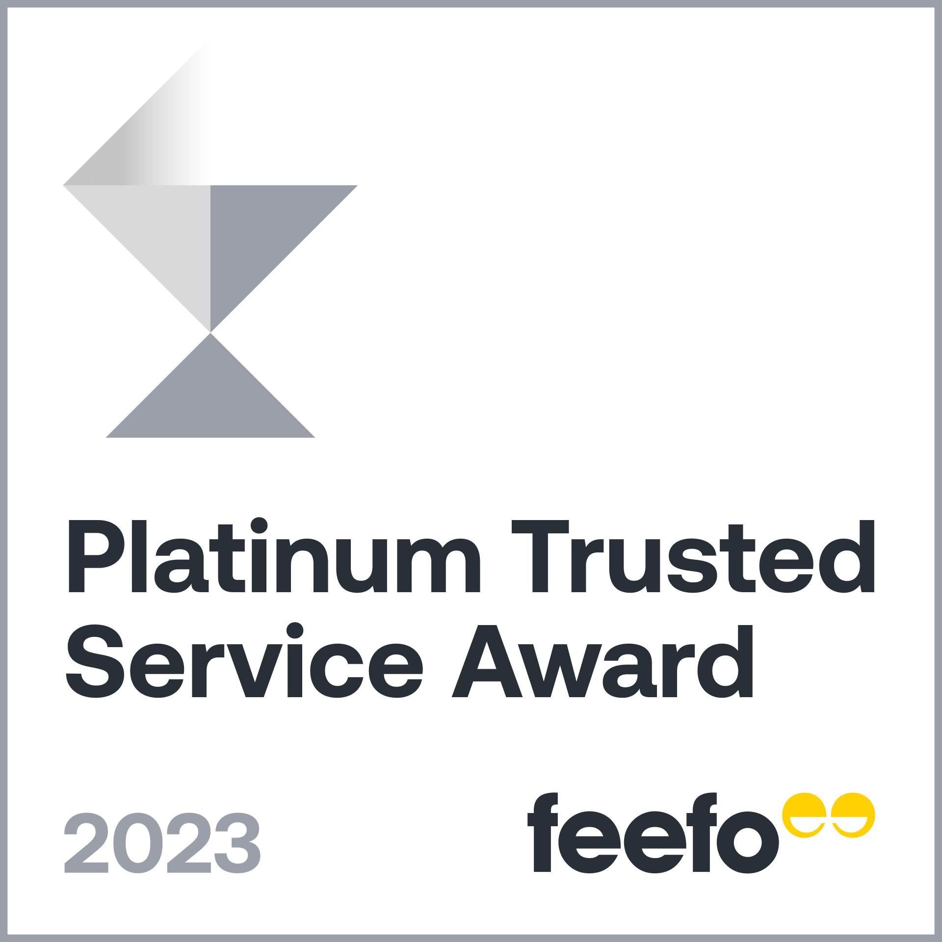 Feefo Platinum award for constant excellence 2023.