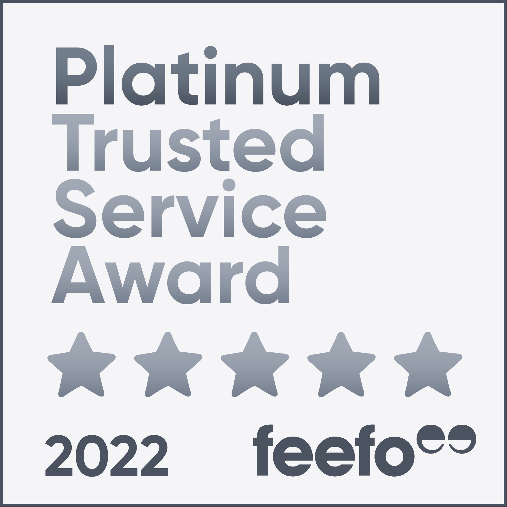 Feefo Platinum award for constant excellence 2022.